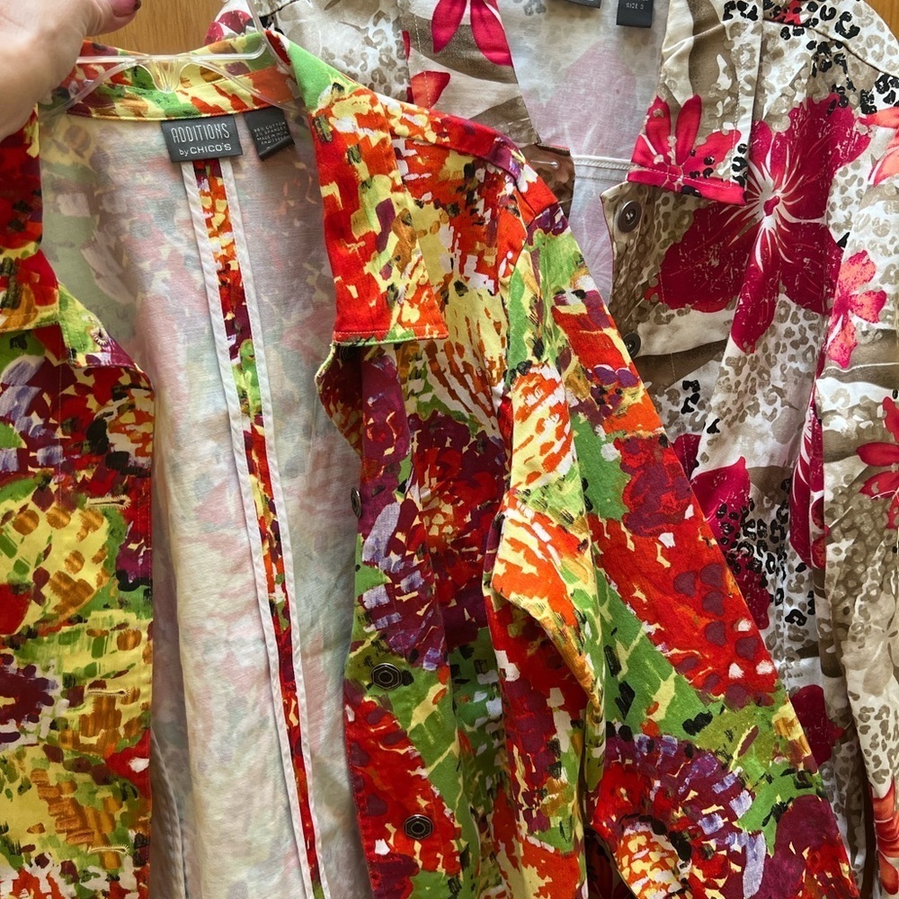 2 Additions by Chico’s Women’s Sz 3 Jacket’s Floral yellow orange tan pink